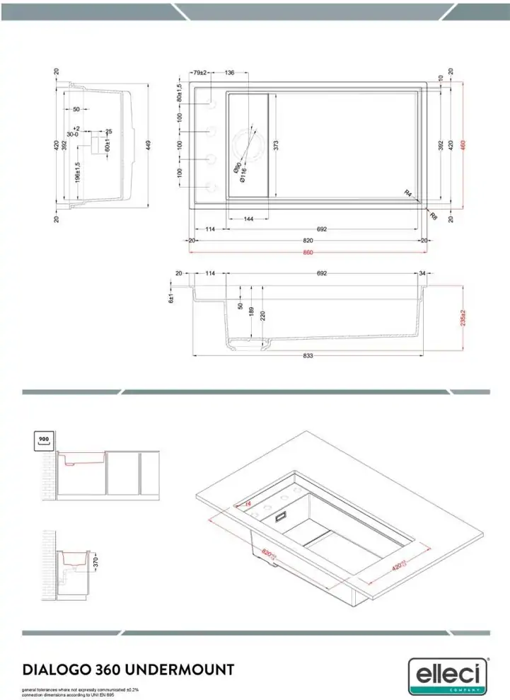 Elleci Dialogo 360 Workstation K87 Cocoa inox tartozékokkal Keratek Plus mosogatótálcák kép 2