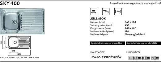 Elleci Sky 400 medence bal oldalt Inox (LIK400SACSX) Rozsdamentes mosogatótálcák kép 2
