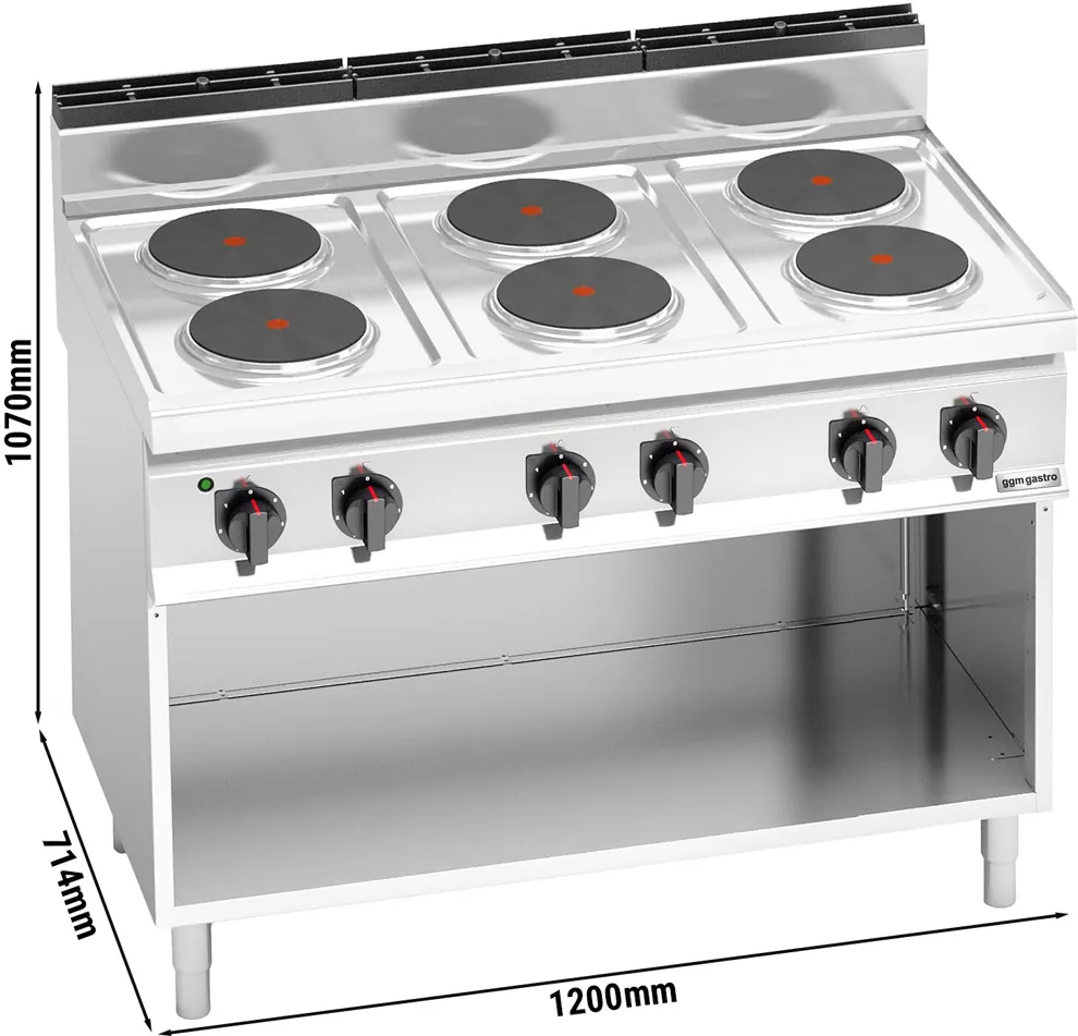 Ggm gastro EHB179E Ipari elektromos tűzhely - 700-as - összteljesítmény: 15,6 kW - 6 zónás - nyitott tárolórésszel - főzősorba illeszthető kép 2