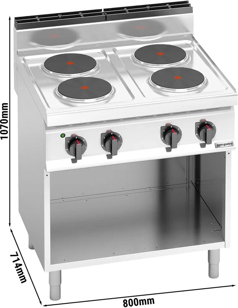 Ggm gastro EHB879E Ipari elektromos tűzhely - 700-as - főzősorba illeszthető - összteljesítmény: 10,4 kW - 4 zónás - öntöttvas főzőlap - nyitott tárolórésszel - 800x714x1.070 mm kép 2