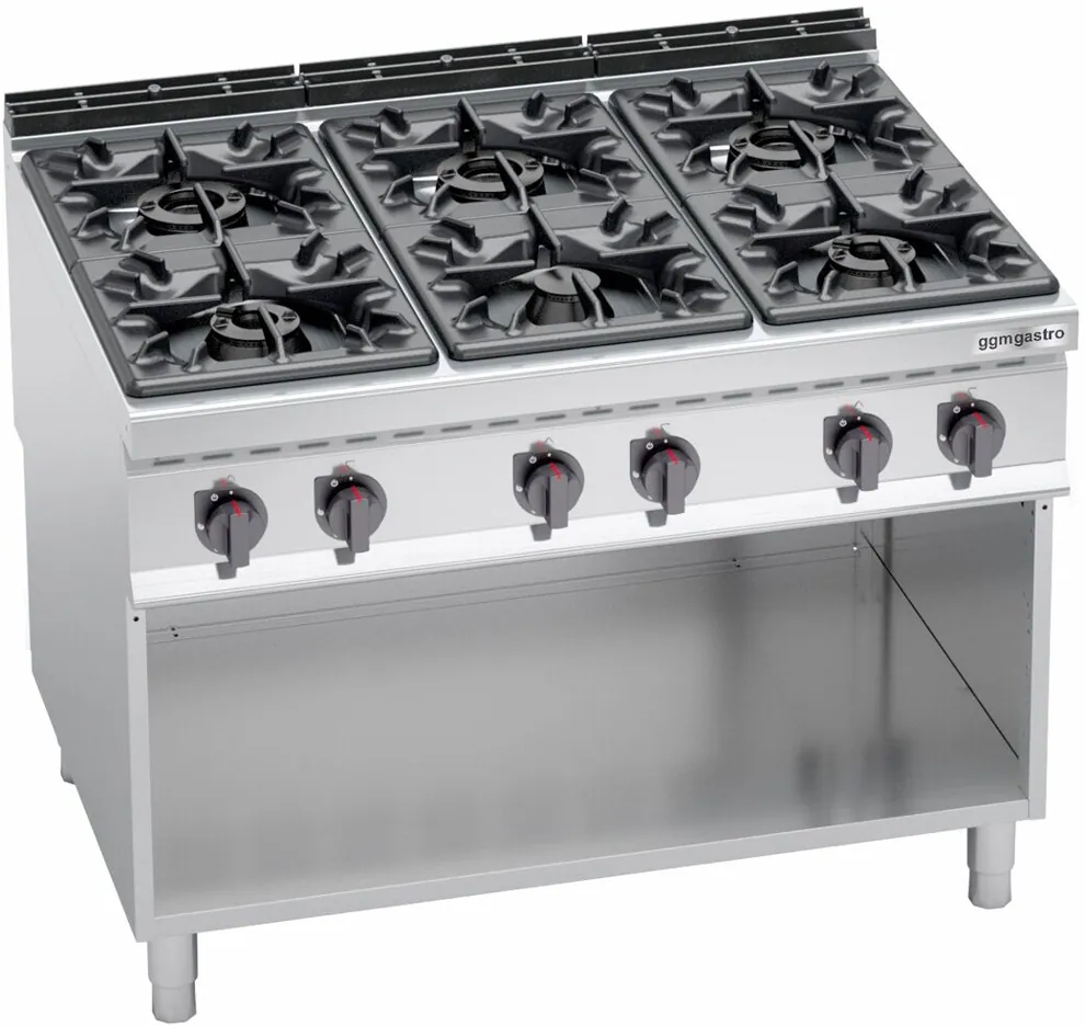 Ggm gastro GHB199H Ipari gáztűzhely - 900-as - összteljesítmény: 53,5 kW - 6 égős - nyitott tárolórésszel - főzősorba illeszthető kép 3