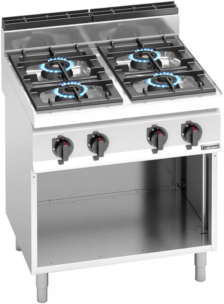 Ggm gastro GHB871P Ipari gáztűzhely - 700-as - főzősorba illeszthető - összteljesítmény: 28,0 kW - 4 égős - nyitott tárolórésszel Fő kép