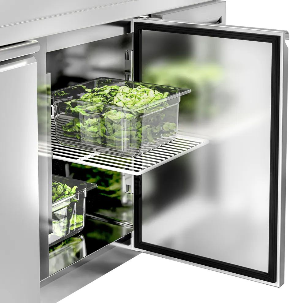 Ggm gastro KTS227AND Hűtött munkaasztal ECO - 2230x700 mm - GN 1/1 - 553 liter - ventilációs - 4 ajtóval - felhajtással kép 7