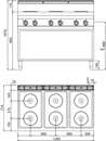 Ggm gastro EHB179E Ipari elektromos tűzhely - 700-as - összteljesítmény: 15,6 kW - 6 zónás - nyitott tárolórésszel - főzősorba illeszthető kép 4